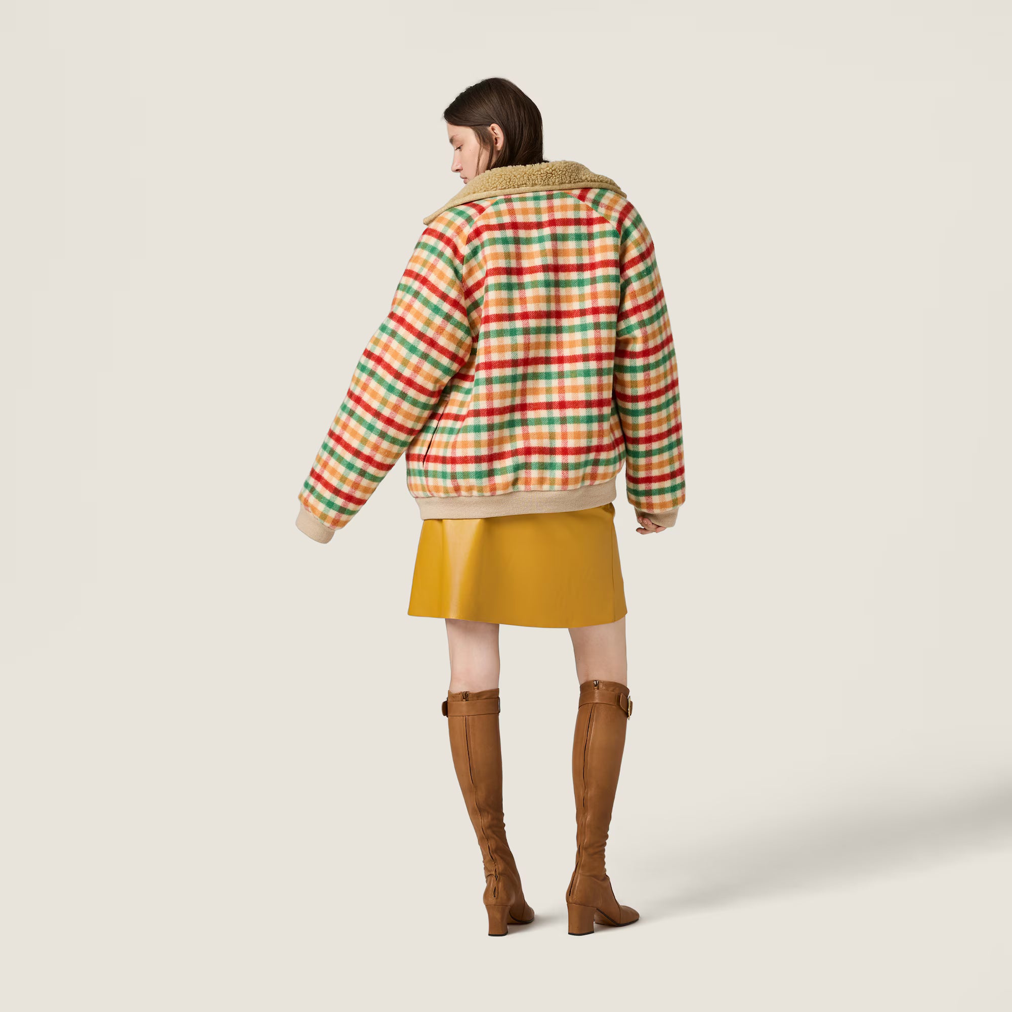 Miu Miu Fleece-lined checked blouson jacket