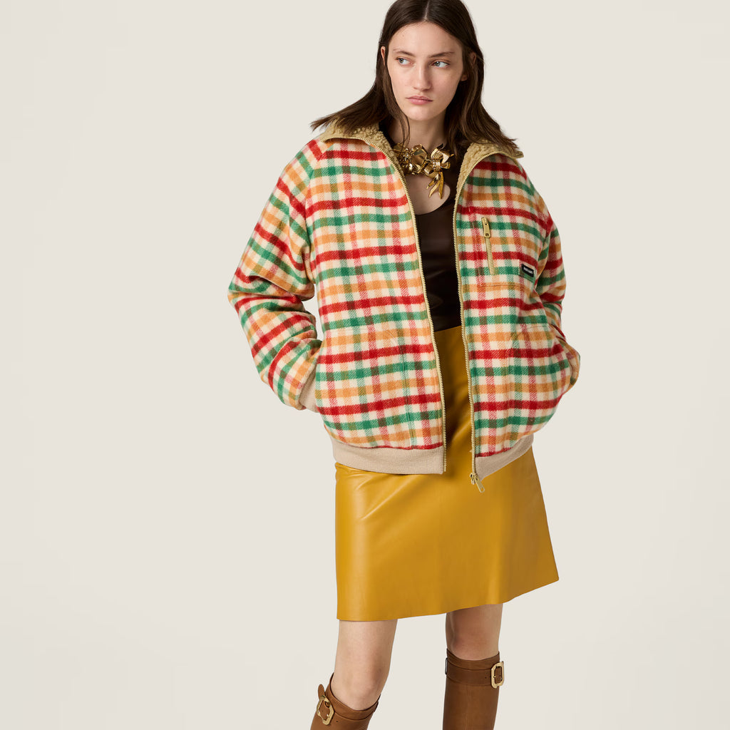 Miu Miu Fleece-lined checked blouson jacket