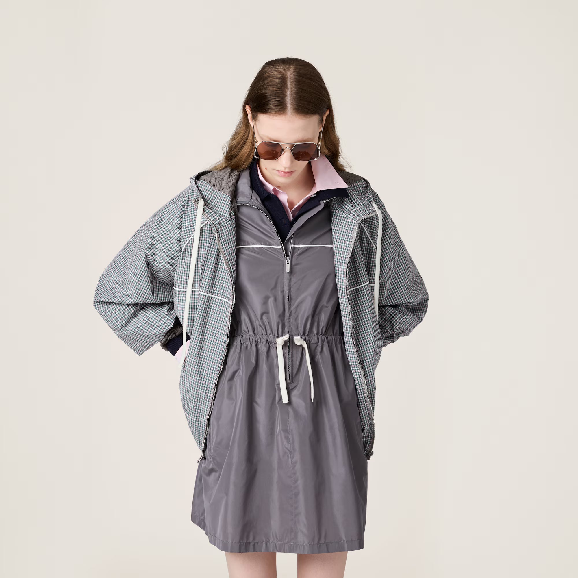 Miu Miu Checked technical fabric bomber jacket