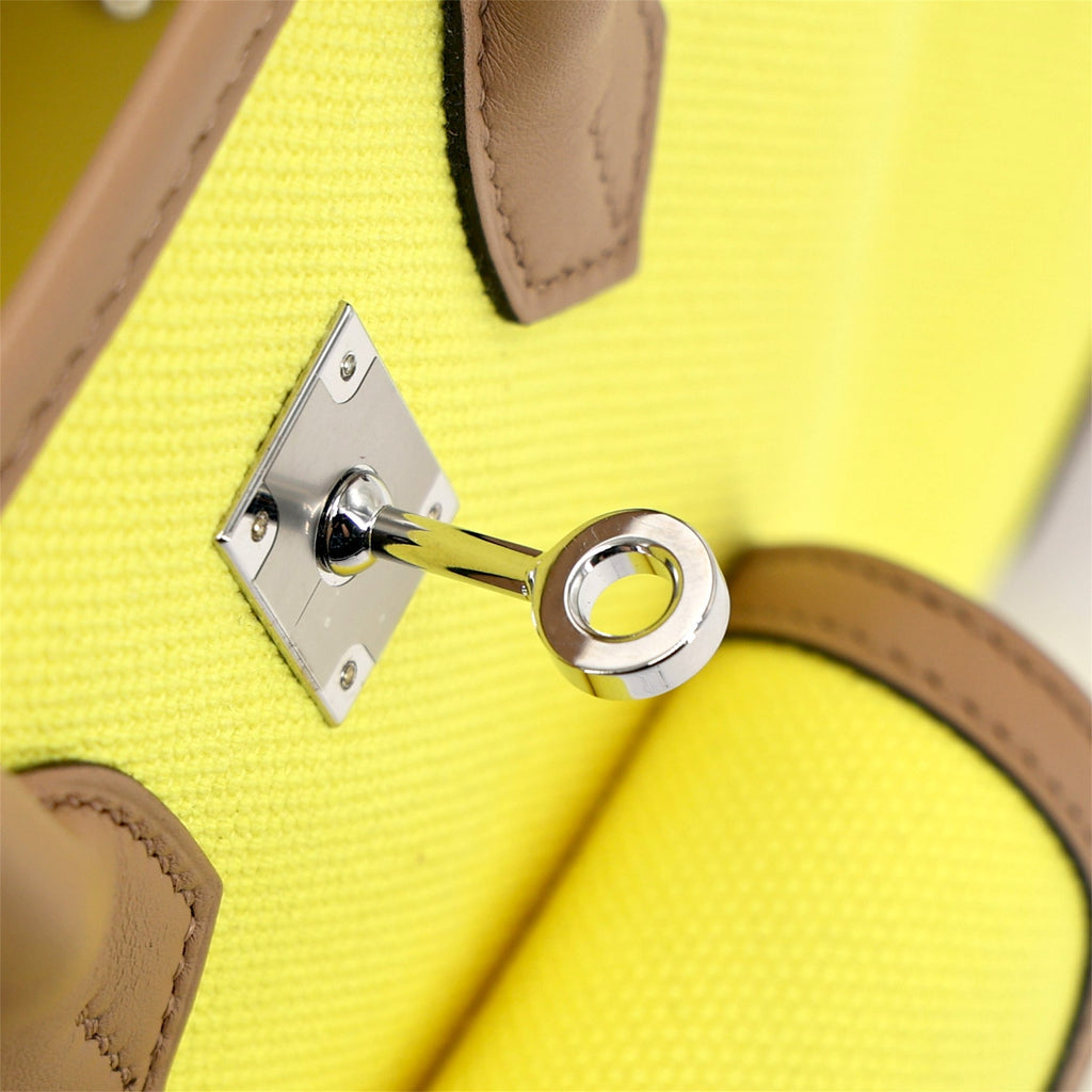 Hermès Birkin Cargo 25 Canvas-Swift Jaune Citron / Chai / Toile Goéland PHW