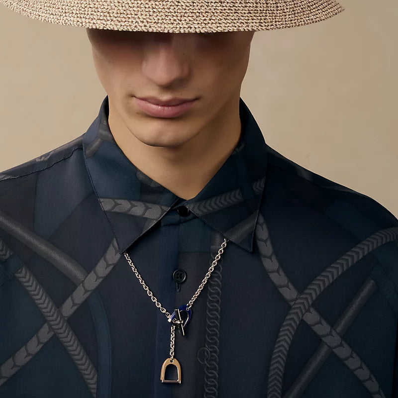 Hermès Etrier Necklace - Bleu Saphir / Chai