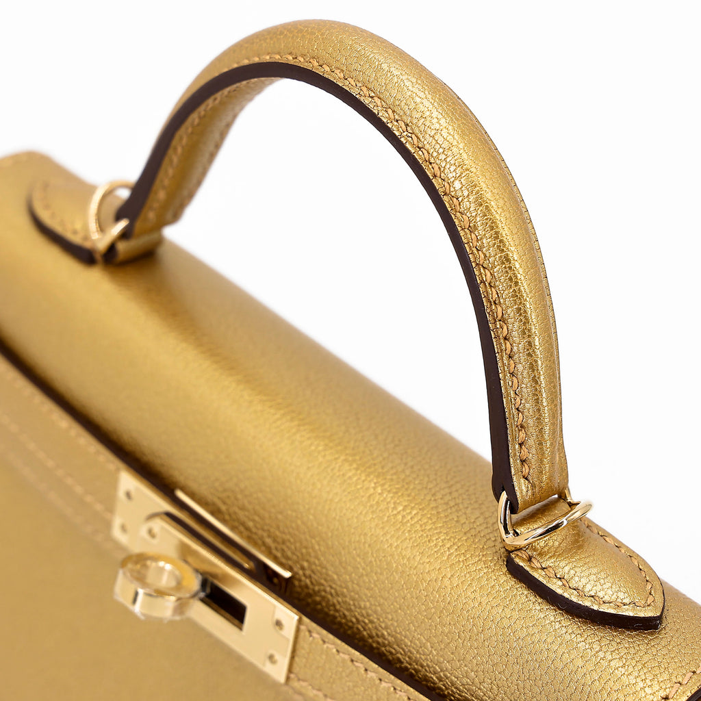 Hermès Min Kelly ll Dore Chèvre GHW