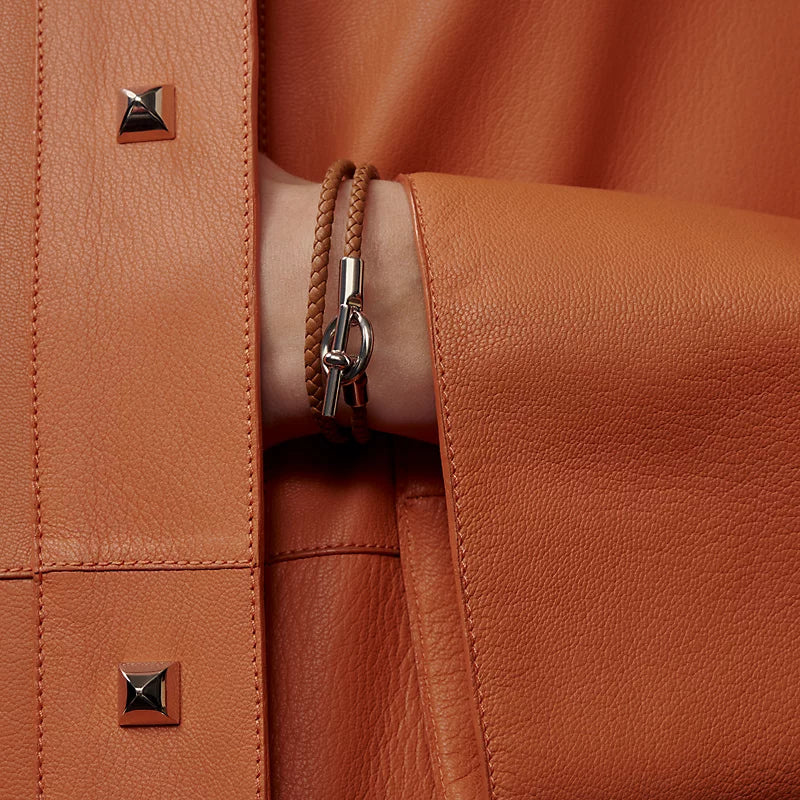 Hermès Glenan Double Tour Bracelet Swift Calfskin Palladium Plated