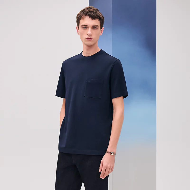 Hermès Mens "H" embroidered T-shirt Marine