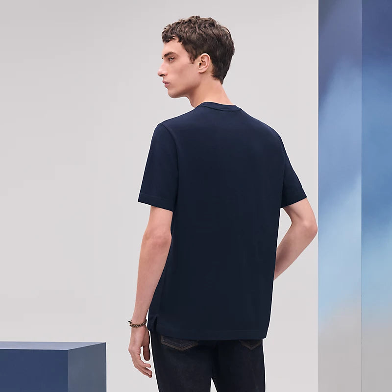 Hermès Mens "H" embroidered T-shirt Marine