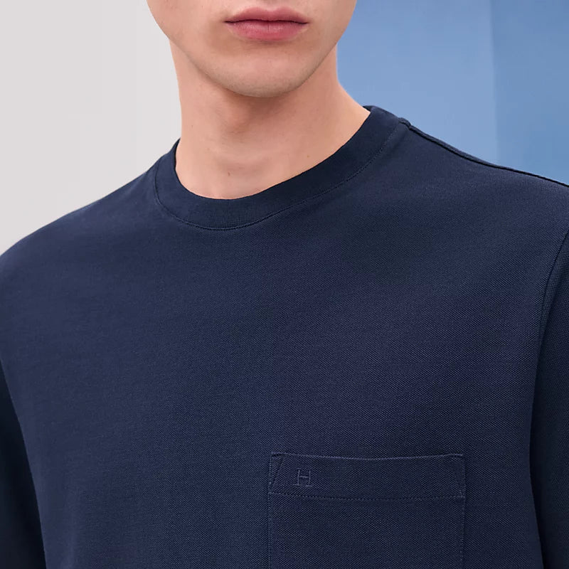 Hermès Mens "H" embroidered T-shirt Marine
