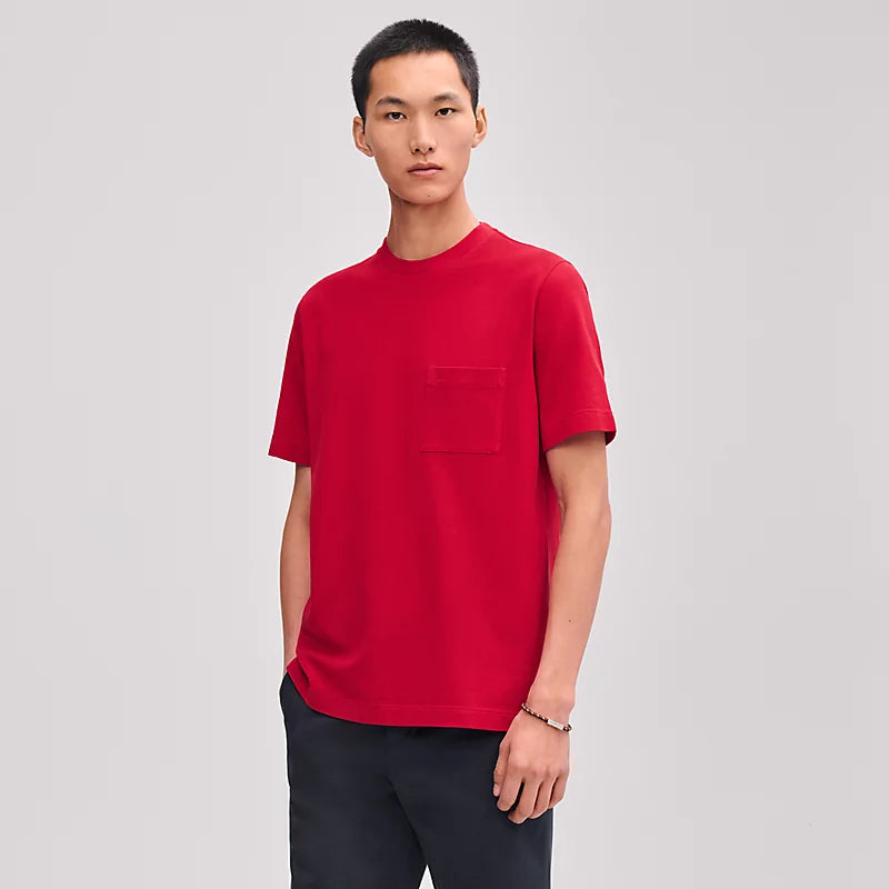 Hermès Mens "H" embroidered T-shirt Rouge Vif