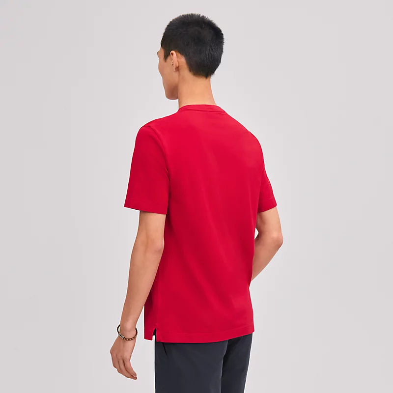 Hermès Mens "H" embroidered T-shirt Rouge Vif
