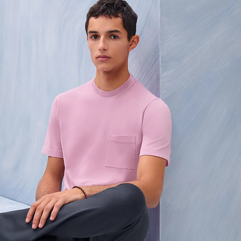 Hermès Mens "H" embroidered T-shirt Rose Clair