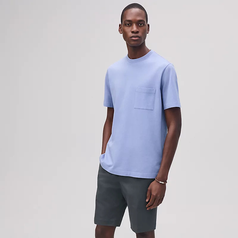 Hermès Mens "H" embroidered T-shirt Bleu Ciel