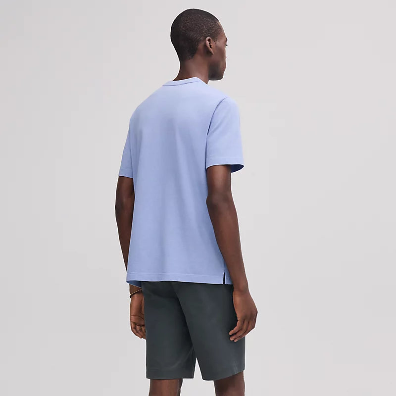 Hermès Mens "H" embroidered T-shirt Bleu Ciel