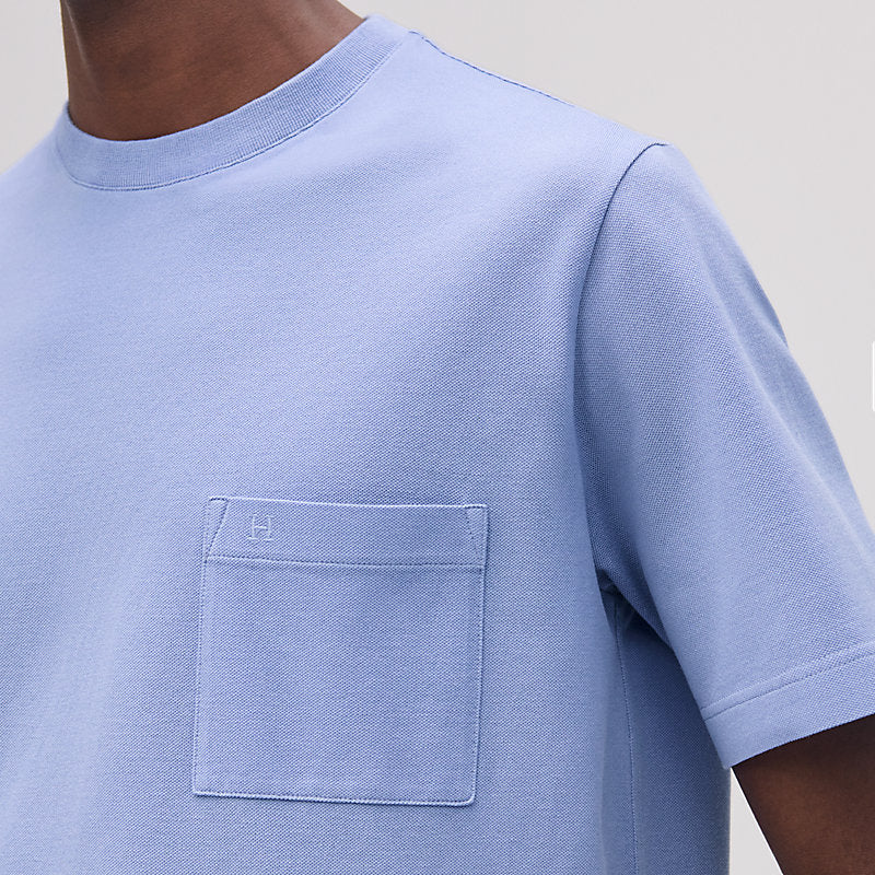 Hermès Mens "H" embroidered T-shirt Bleu Ciel