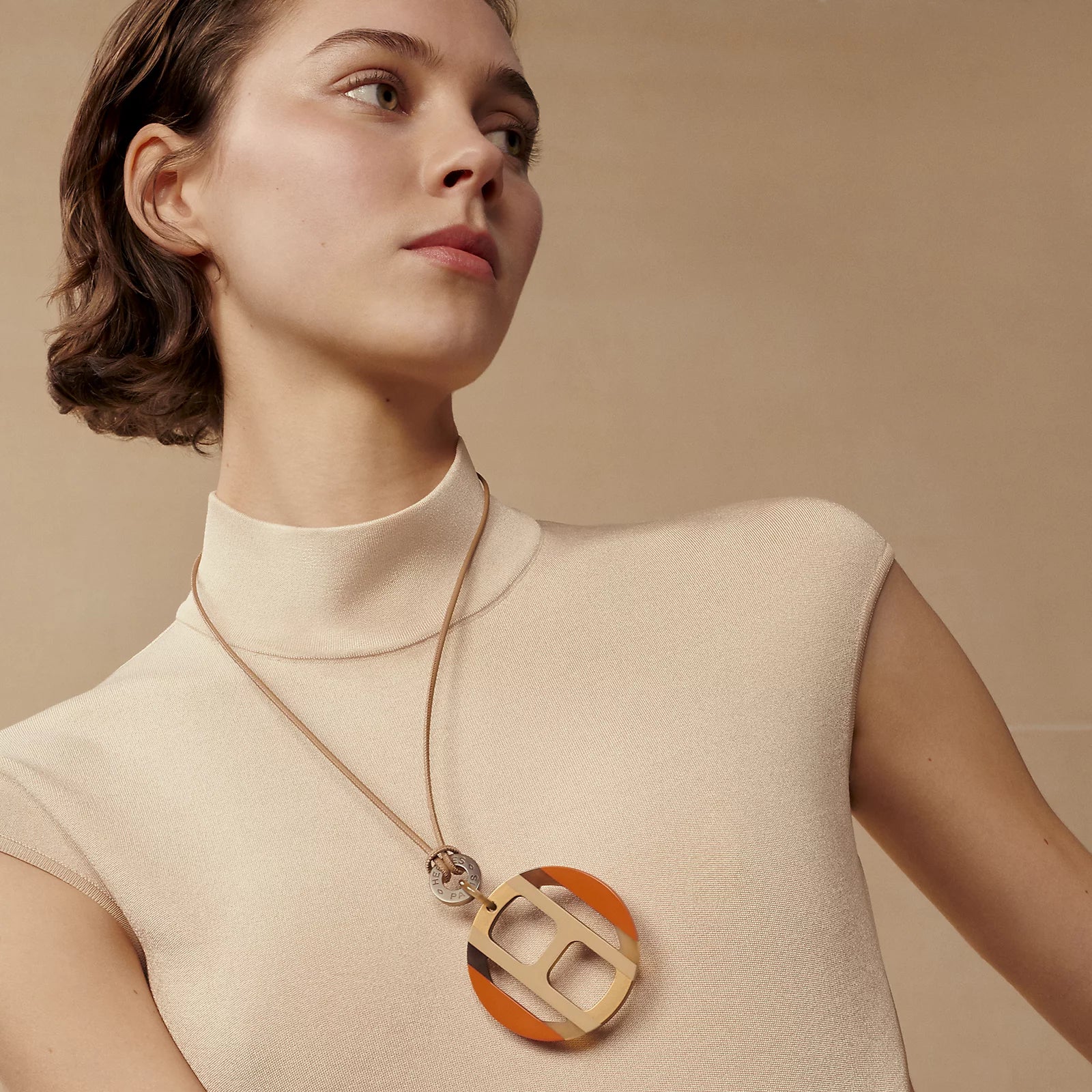 Hermès H Equipe Pendant Lacquered Horn - Faubourg / Orange Field