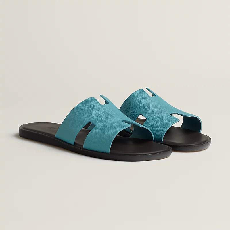 Hermès Izmir Sandal Bleu Minéral / Marron ébène