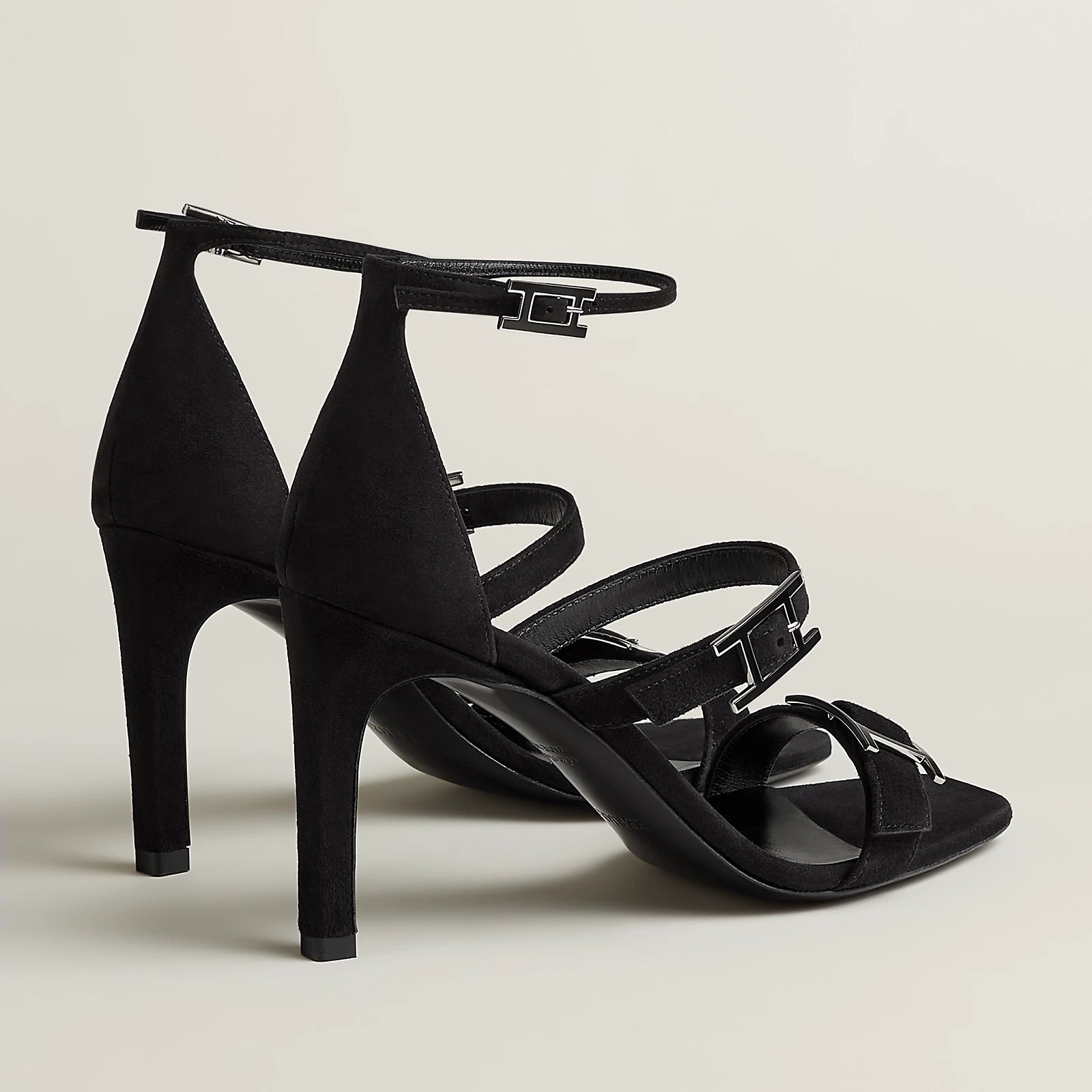 Hermès Liv 90 High Heel Sandal in Suede Goatskin - Noir