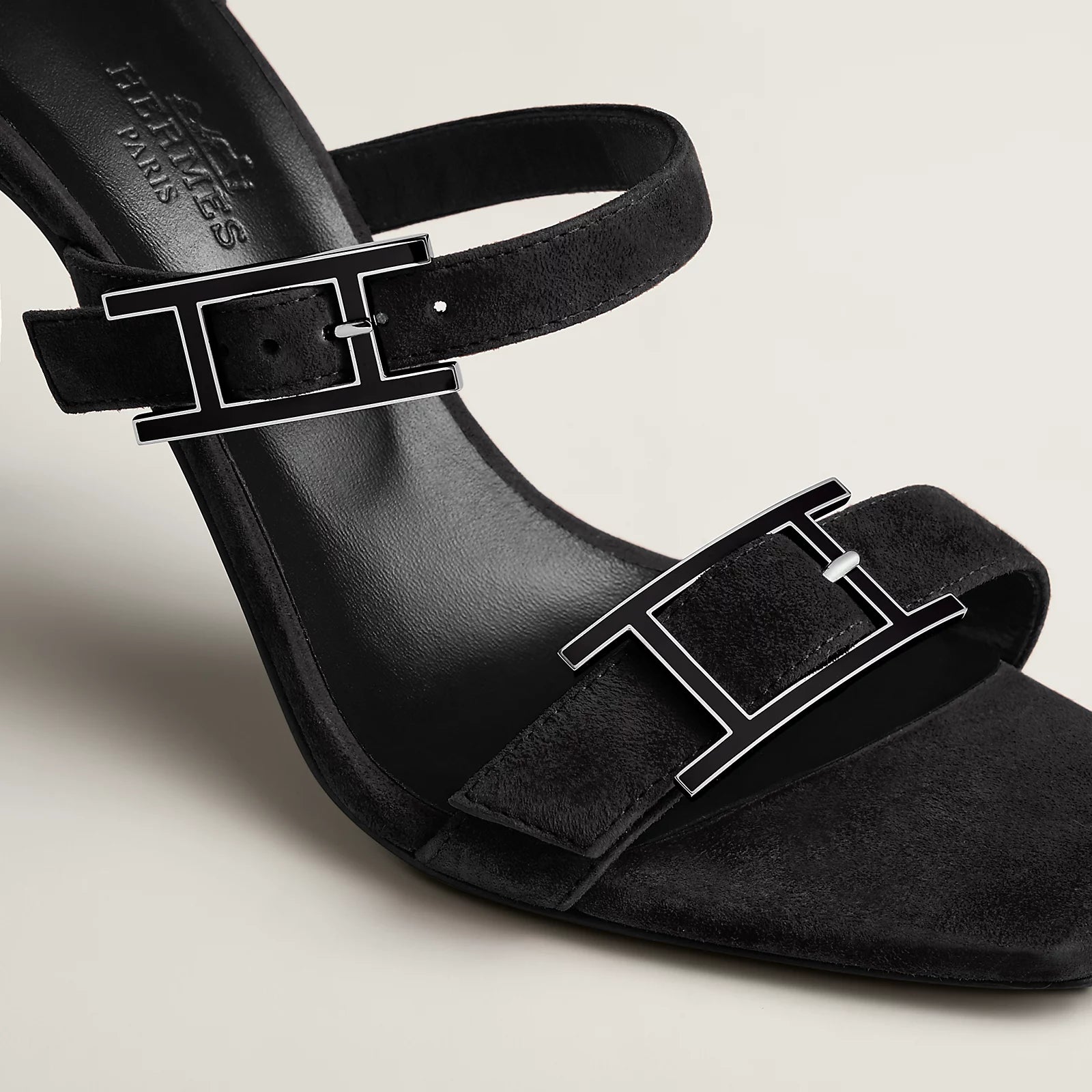 Hermès Liv 90 High Heel Sandal in Suede Goatskin - Noir