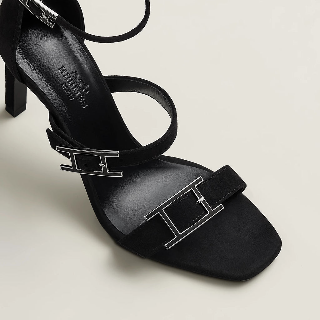 Hermès Liv 90 High Heel Sandal in Suede Goatskin - Noir