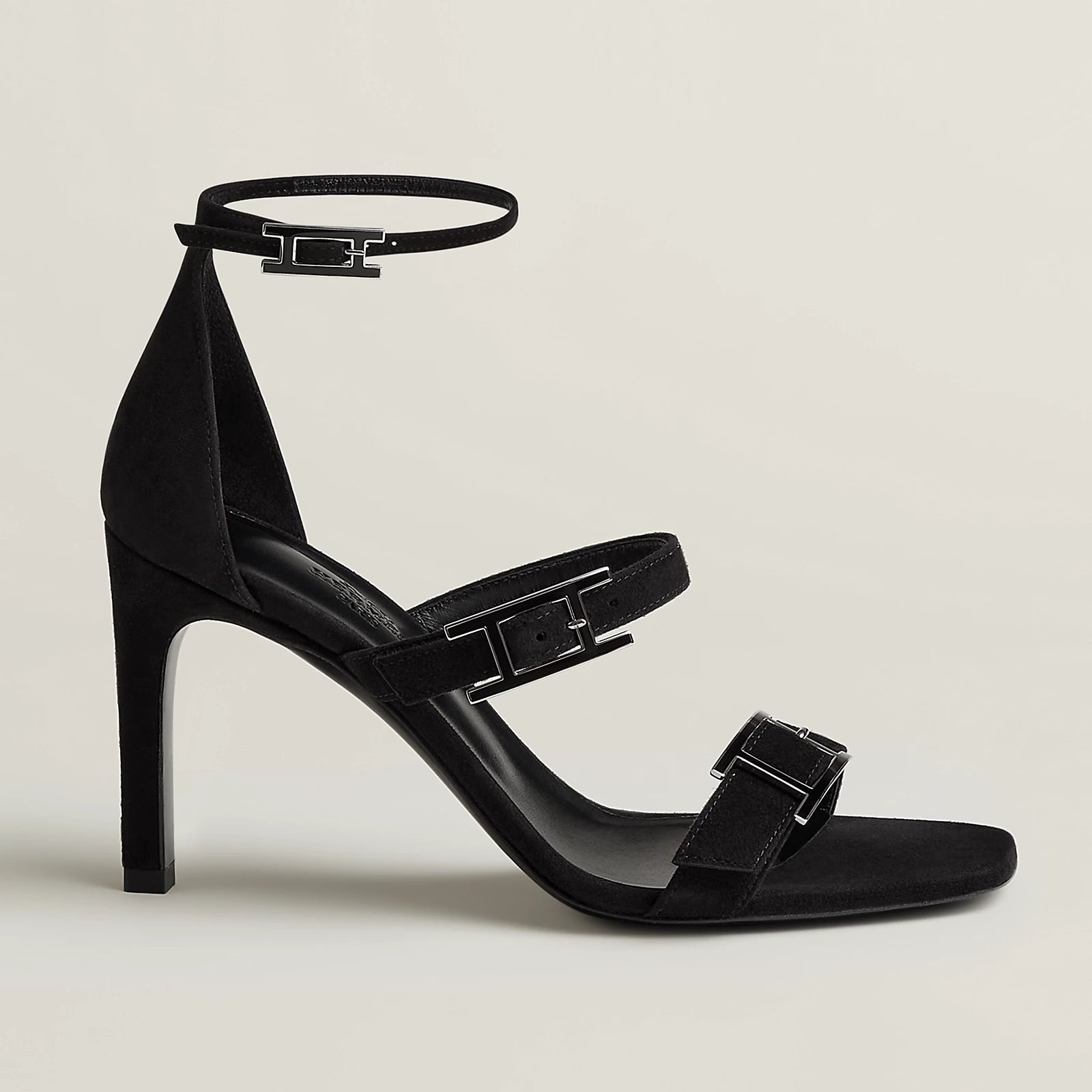Hermès Liv 90 High Heel Sandal in Suede Goatskin - Noir