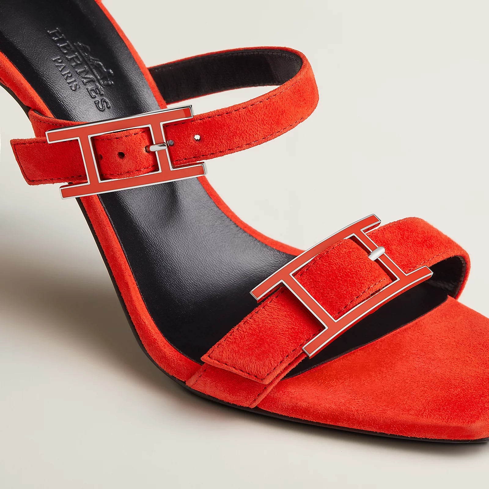 Hermès Liv 90 High Heel Sandal in Suede Goatskin - Rouge Grenadine