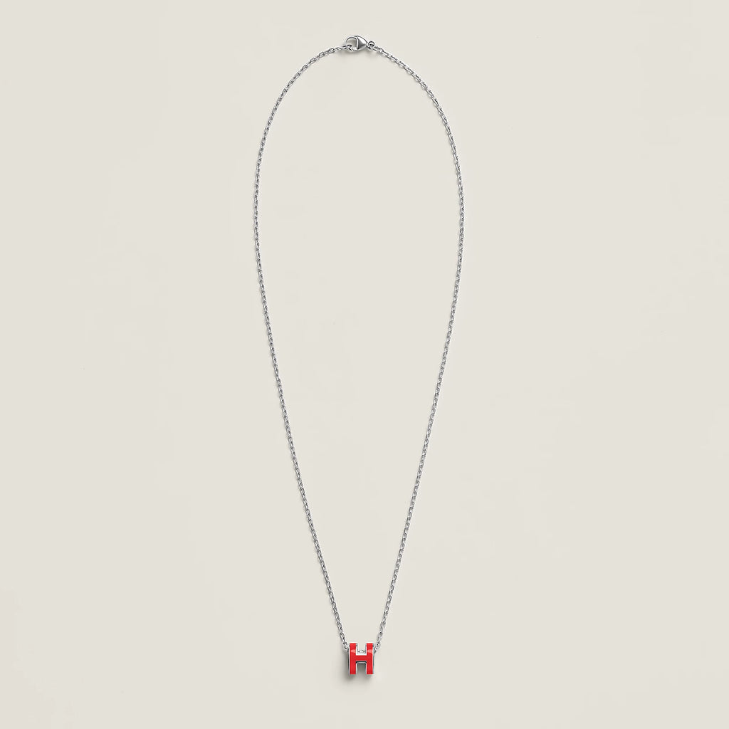 Hermès Mini Pop H Pendant Palladium Plated - Rouge Vif