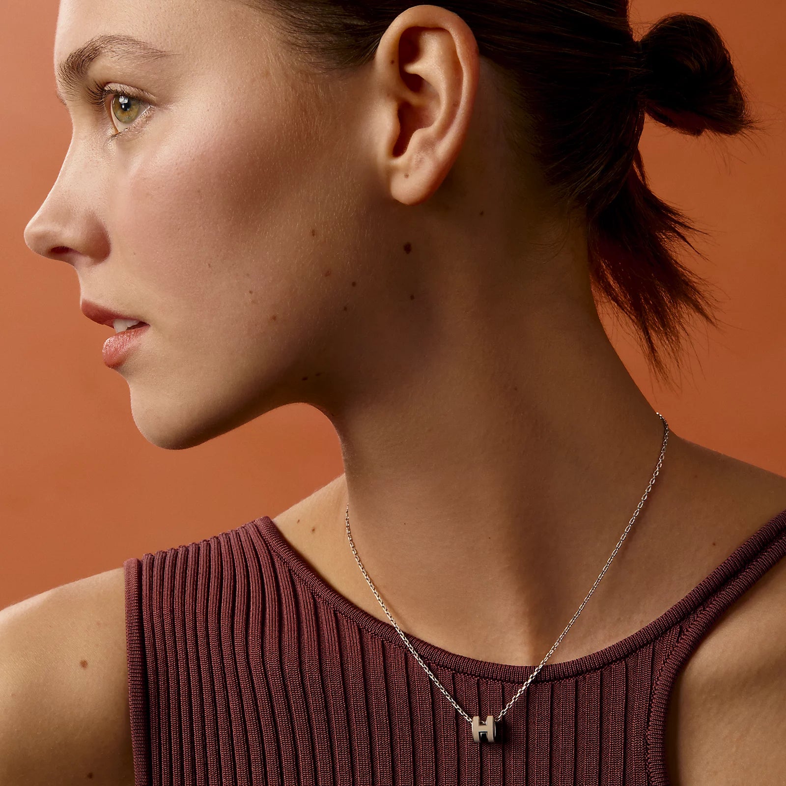 Hermès Mini Pop H Pendant Palladium Plated - Marron Glace