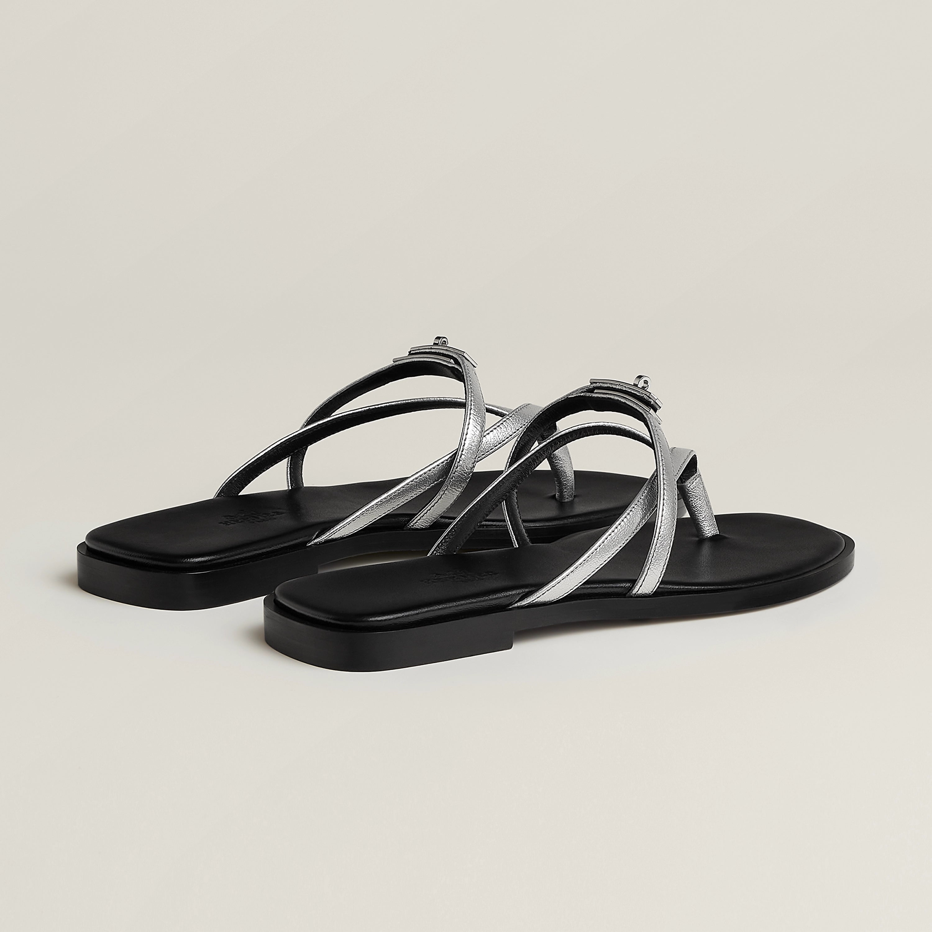 Hermes Miss Sandals Gris Argenté
