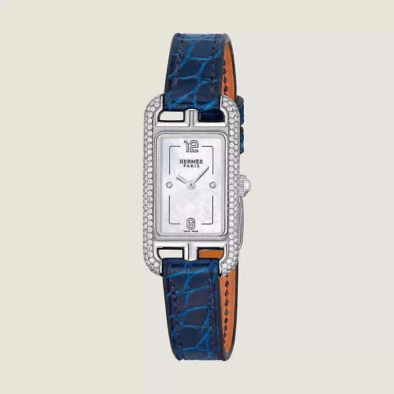 Hermès Nantucket 29 mm Watch In Sapphire Blue Alligator Strap