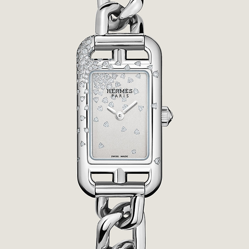 Hermès Nantucket Steel 29 mm Watch With Rhodium-Plated And Set Dial