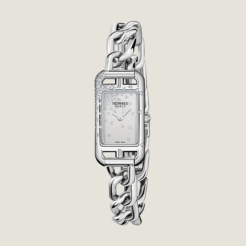 Hermès Nantucket Steel 29 mm Watch With Rhodium-Plated And Set Dial