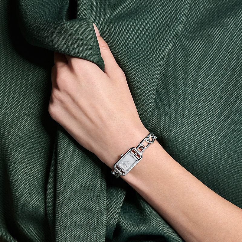 Hermès Nantucket Steel 29 mm Watch With Rhodium-Plated And Set Dial