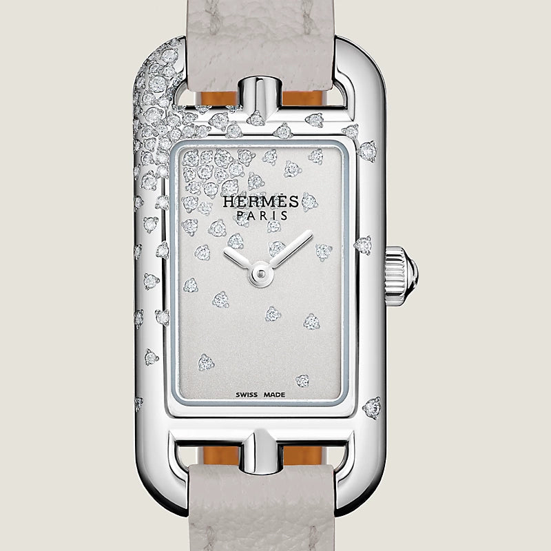 Hermès Nantucket 29 mm Steel Watch With Pearl Gray Calfskin Strap