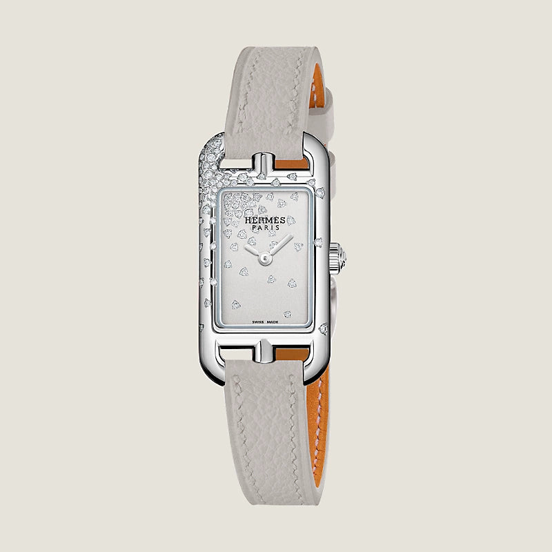 Hermès Nantucket 29 mm Steel Watch With Pearl Gray Calfskin Strap