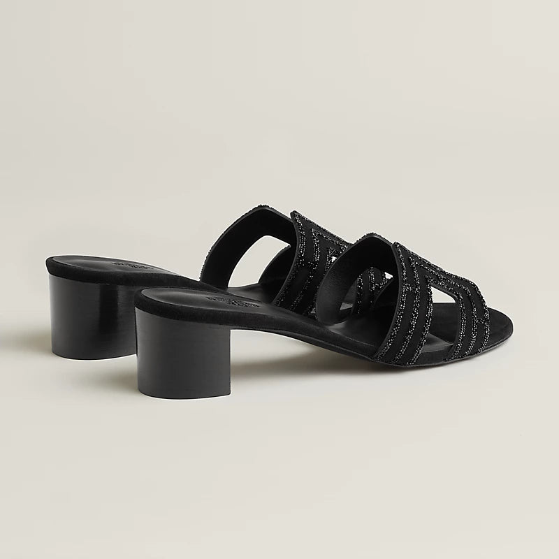 Hermès Oasis Sandals Suede Arcane Rhinestone - Black