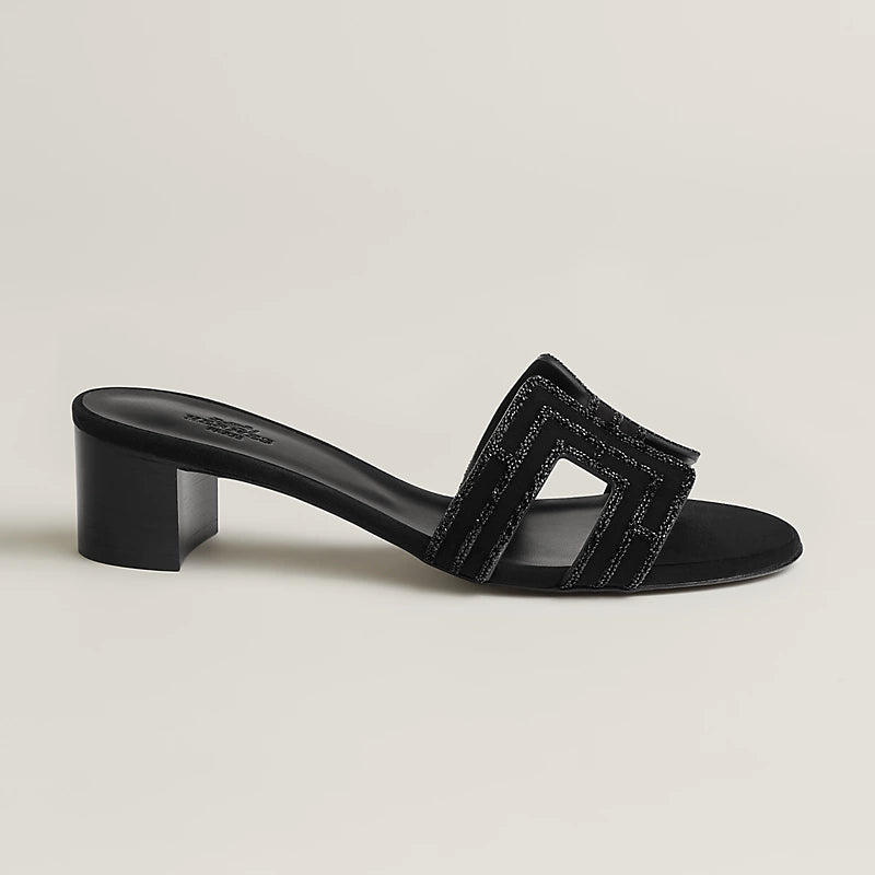 Hermès Oasis Sandals Suede Arcane Rhinestone - Black
