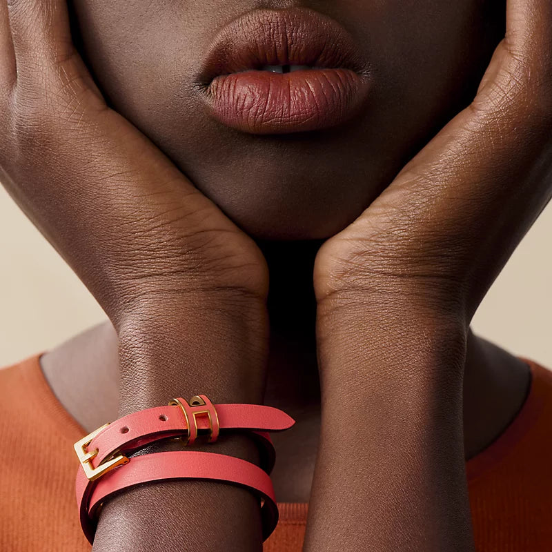 Pop H Double Tour Bracelet Swift Calfskin Gold Plated