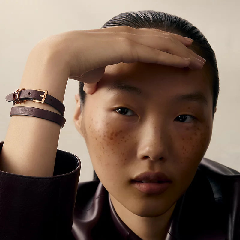 Pop H Double Tour Bracelet Swift Calfskin Rose Gold Plated
