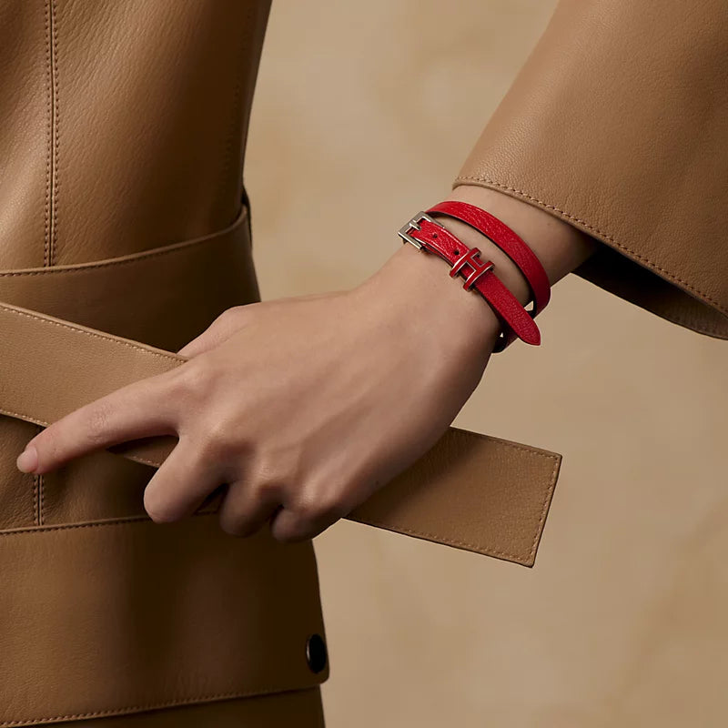 Hermès Pop H Double Tour Bracelet Chamkila Goatskin Palladium