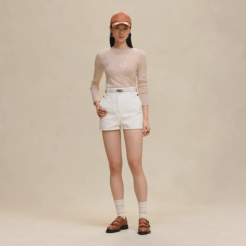 Hermès Pull leggero maniche lunghe motivo “Candy Libris” Blanc Cygne