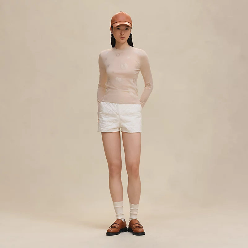 Hermès Pull leggero maniche lunghe motivo “Candy Libris” Blanc Cygne