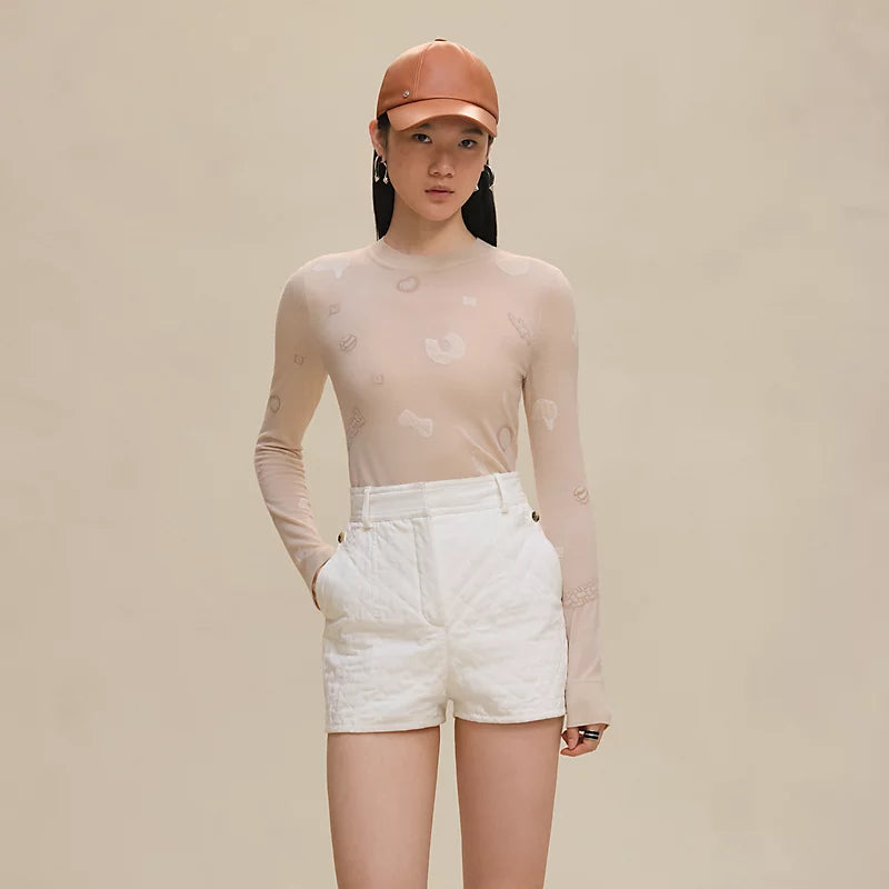 Hermès Pull leggero maniche lunghe motivo “Candy Libris” Blanc Cygne