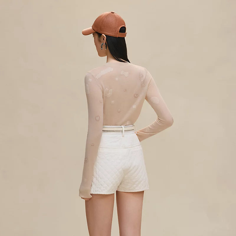 Hermès Pull leggero maniche lunghe motivo “Candy Libris” Blanc Cygne