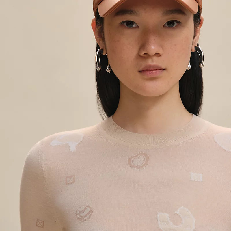 Hermès Pull leggero maniche lunghe motivo “Candy Libris” Blanc Cygne