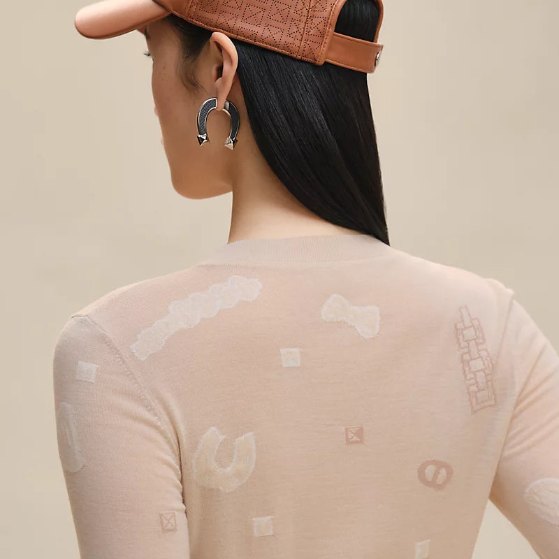 Hermès Pull leggero maniche lunghe motivo “Candy Libris” Blanc Cygne