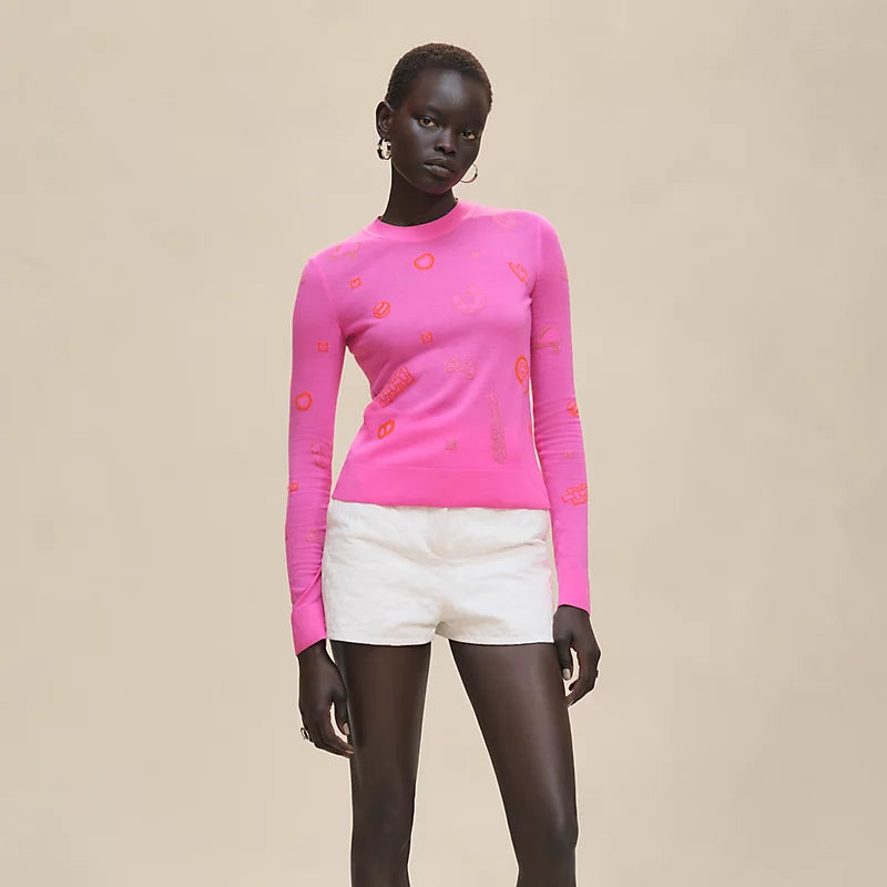 Hermès Pull leggero maniche lunghe motivo “Candy Libris” Rose Sakura