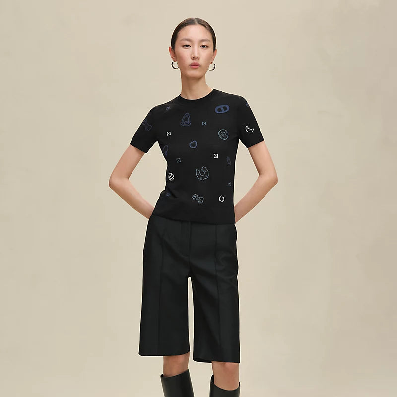 Hermès Pull maniche corte motivo “Candy Libris” Noir