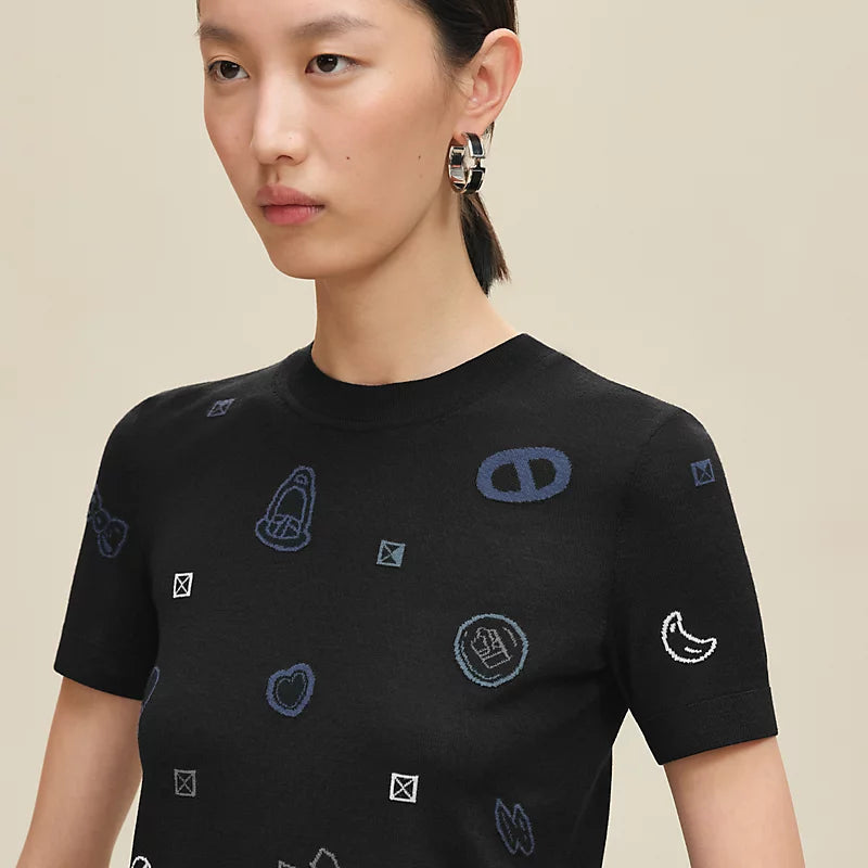 Hermès Pull maniche corte motivo “Candy Libris” Noir