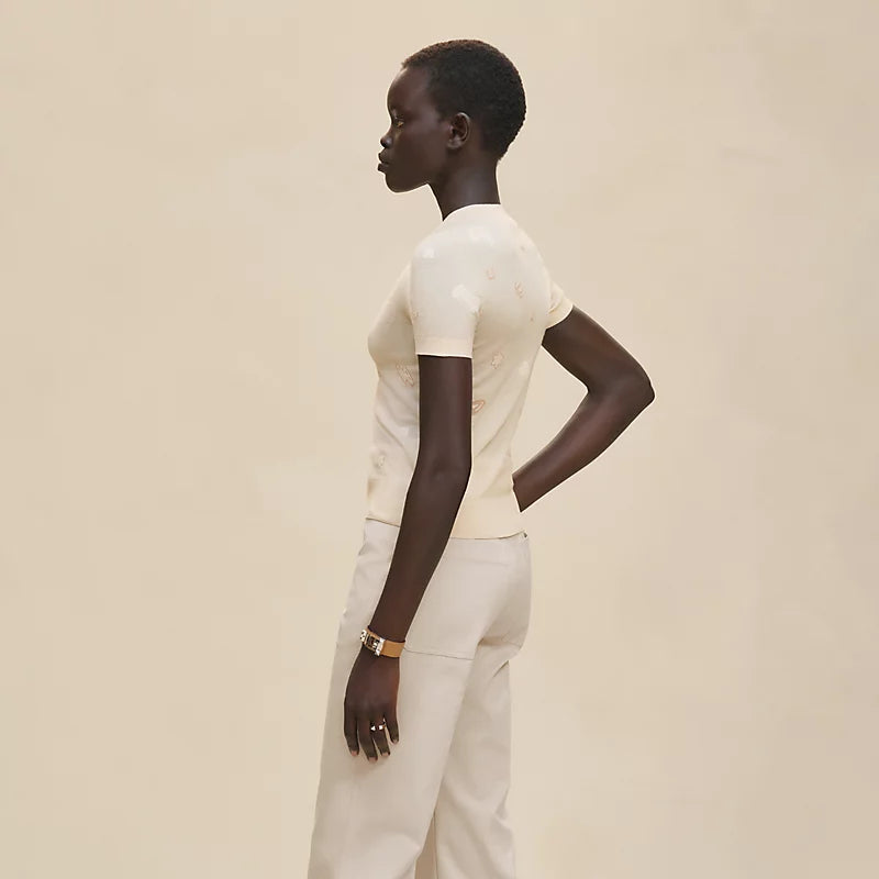 Hermès Pull maniche corte motivo “Candy Libris” Blanc Cygne