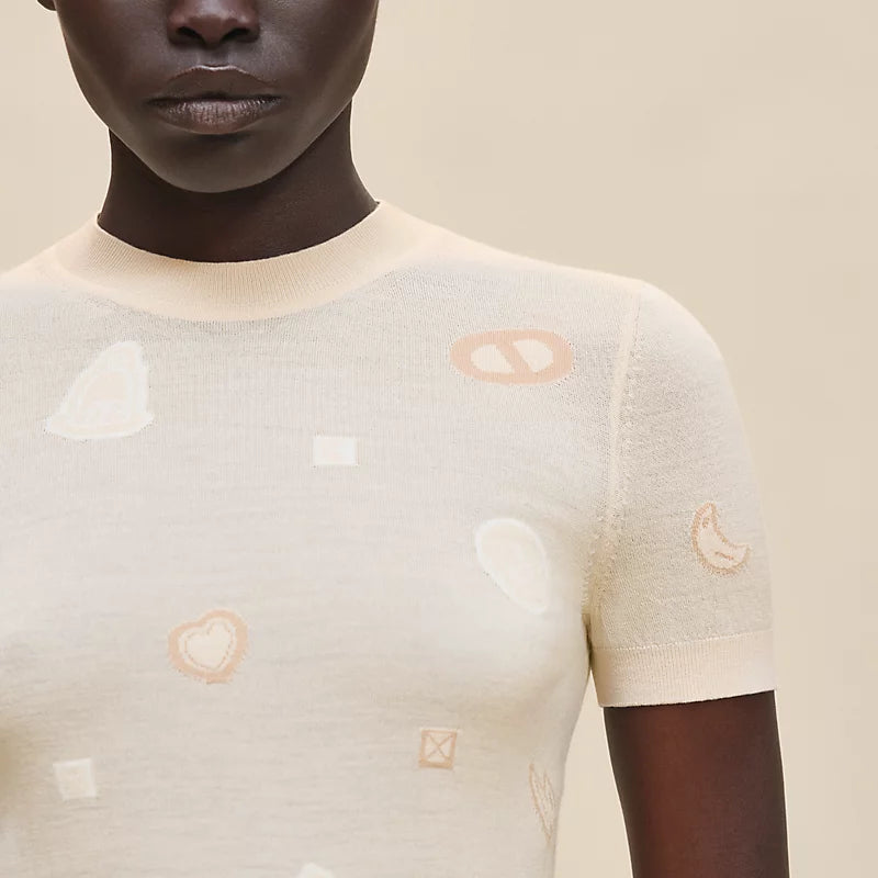 Hermès Pull maniche corte motivo “Candy Libris” Blanc Cygne