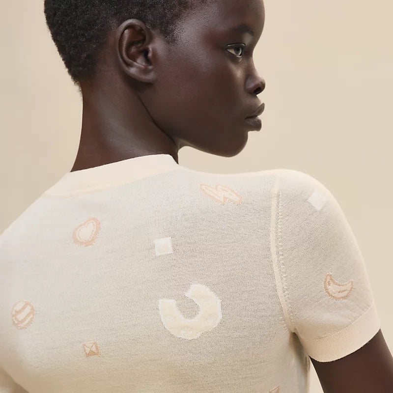 Hermès Pull maniche corte motivo “Candy Libris” Blanc Cygne