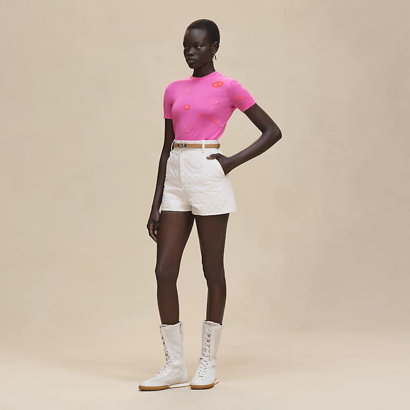 Hermès Pull maniche corte motivo “Candy Libris”  Rose Sakura